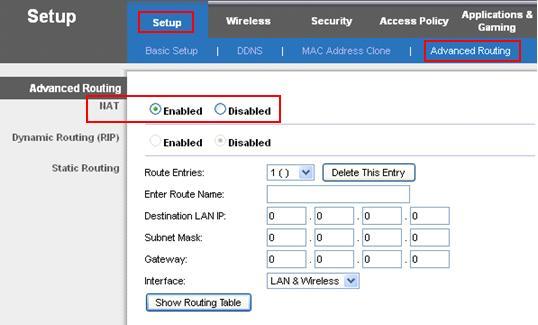 wireless router in NAT or Gateway mode