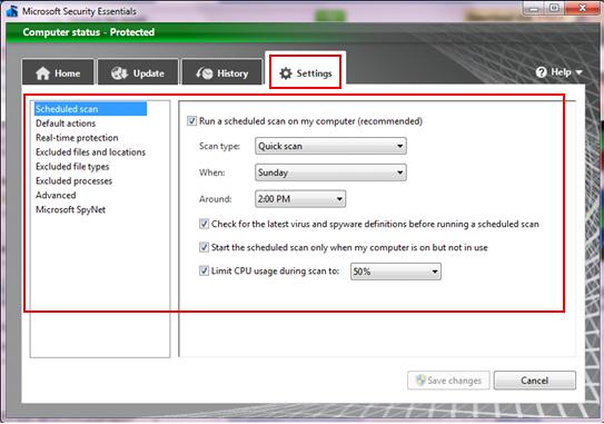 configure settings of antivirus program