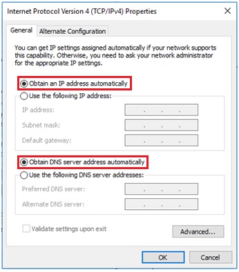 obtain ip and dns server addresses automatically