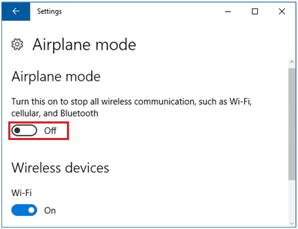 turn on or off the airplane mode