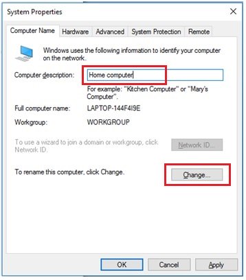 change Windows 10 computer name