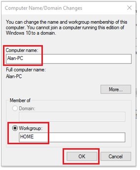 changed computer name workgroup