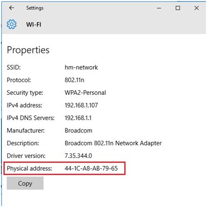 current wireless connection properties