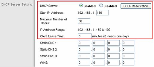 DHCP Wireless Setting