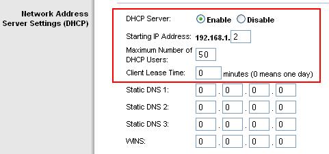DHCP Wireless Setting