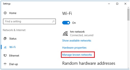 manage known networks in Windows 10
