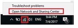 open Windows 10 network and sharing center