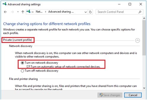 Turn on network discovery in Windows 10