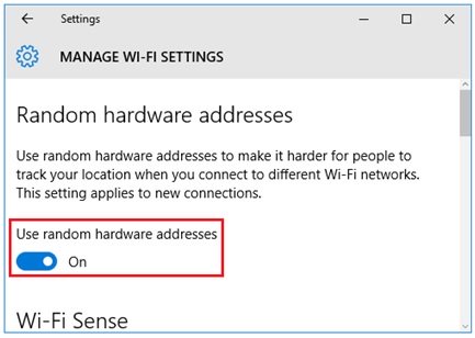 use random hardware addresses for all and new wireless network