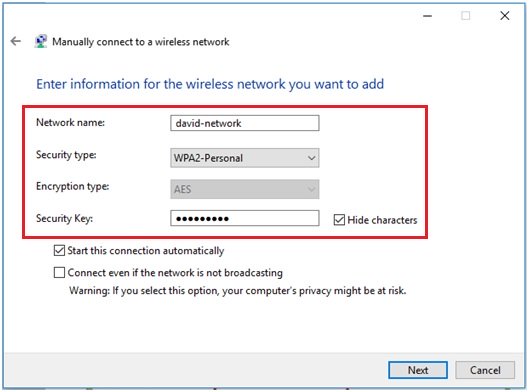 Windows 10 - manual wifi or wireless network profile settings