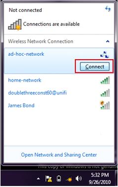 Windows 7 - connect to ad hoc wireless network