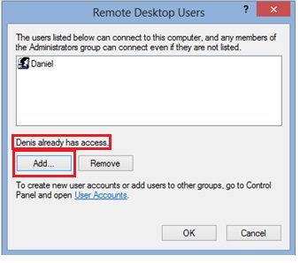 Win8 remote desktop users
