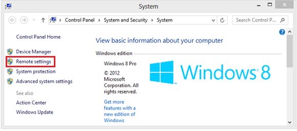 Windows 8 remote settings