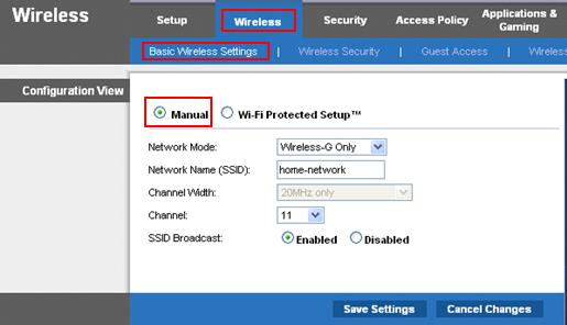 SSID Wireless Network Settings